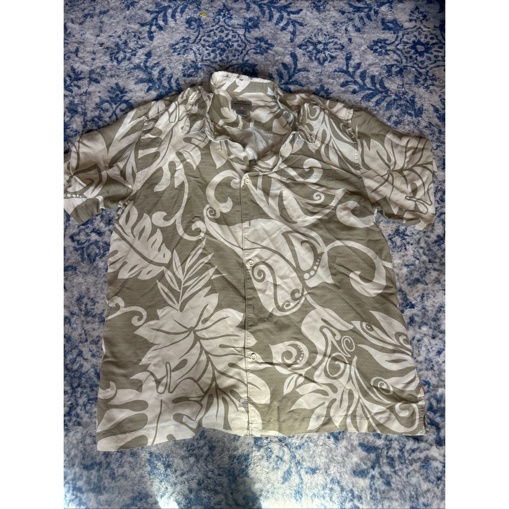 Quiksilver Silver Waterman Hawaiian Men's XL Floral Surf Short Sleeve Shirt